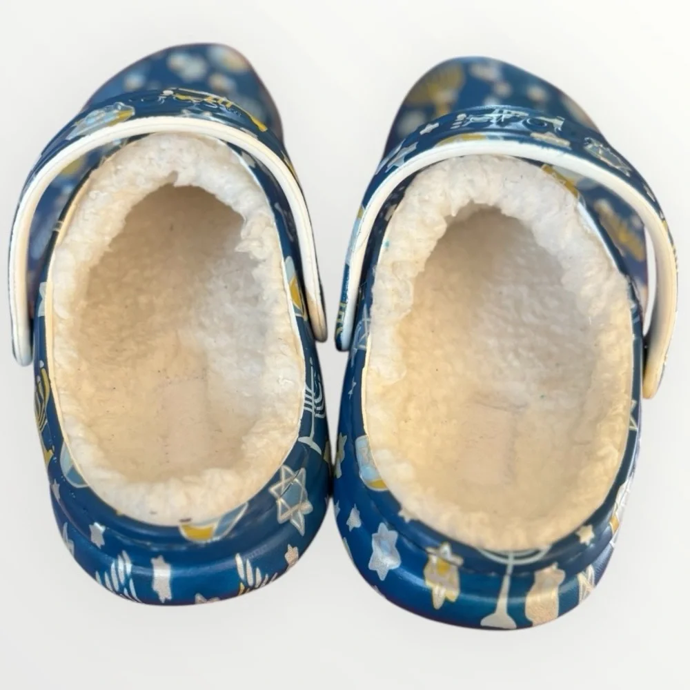 Crocs Blue Hanukkah-Themed Faux Fur Lined Clogs Size 12